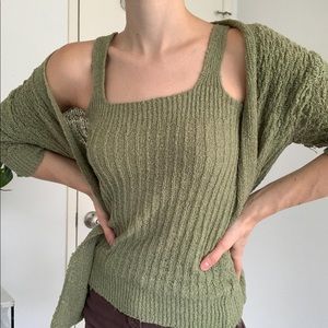 Green Knit Cardigan and Top Set